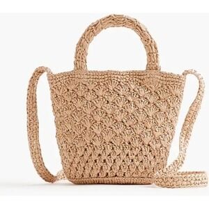 J. Crew Woven Straw Tote Bag Crossbody Purse Natural NWT $80 Slight‎ Flaw